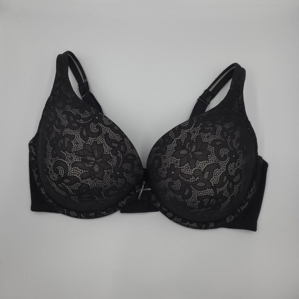 Cacique Lane Bryant Black Lace Underwire Boost Plunge Push Up Bra Black 40DDD